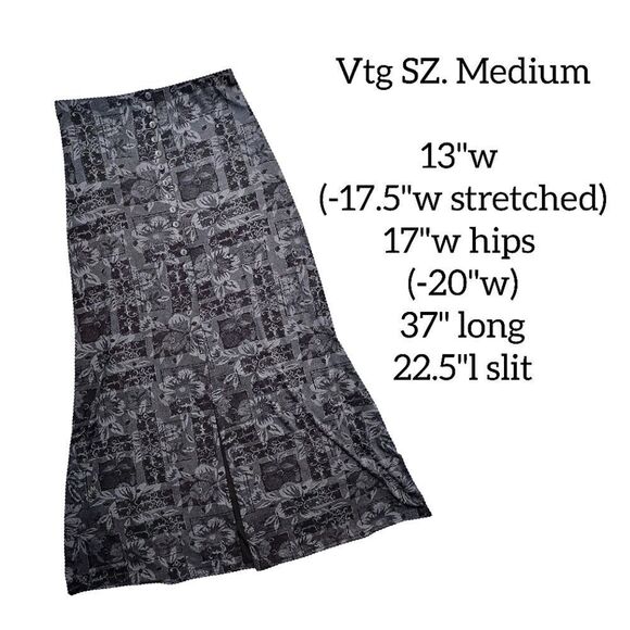 VTG 90s Black Fairy Grunge Button Slit Front Pull On Maxi Skirt Medium - Picture 12 of 13